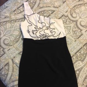 One shoulder black and white dress